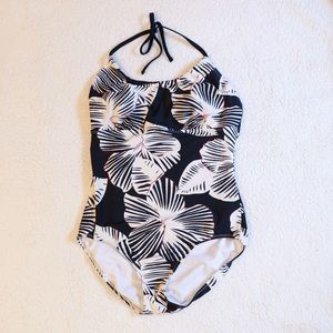 Navy and White Floral Halter Top One Piece